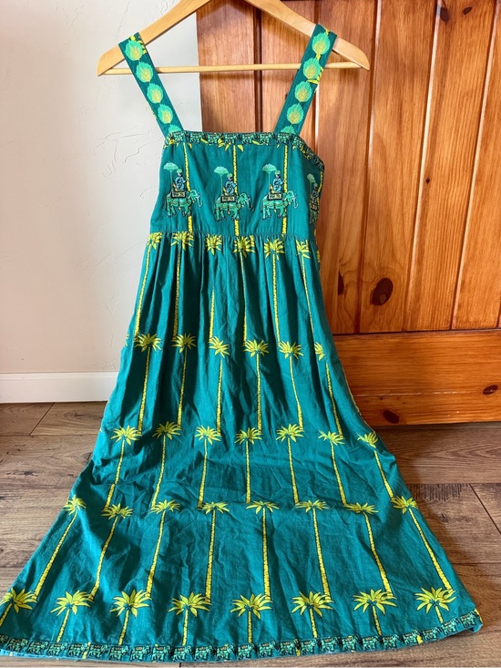 Nimo With Love Dresses & Skirts - Nimo With Love Organic Cotton Embroidered Dress Green Palm Elephant S